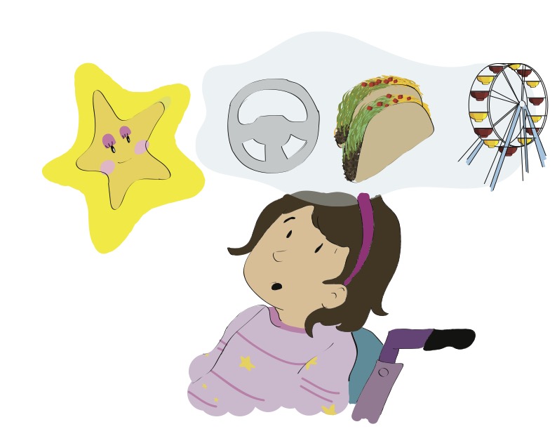 Annette imagining a wish, tacos, a car ride, and the Santa Monica Pier.
