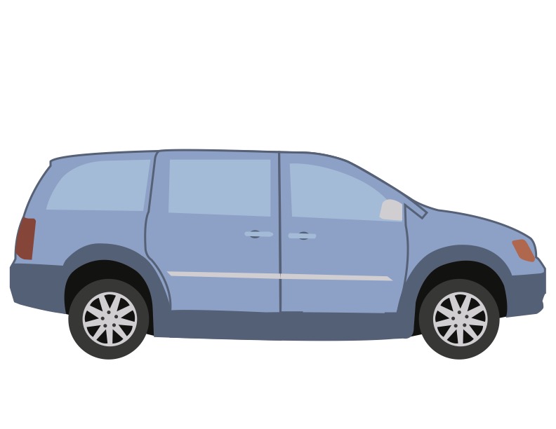 A blue van shown from the side.